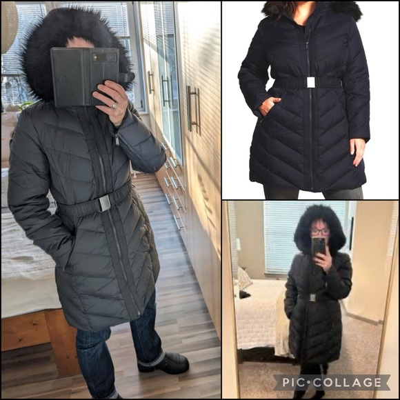 DKNY Plum Down Puffer Faux Fur Jacket Coat - Picture 4 of 13